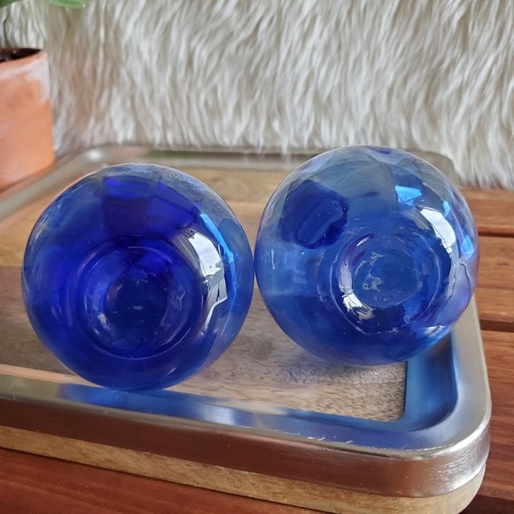 Lot of 2 Vintage Blenko Blue Optic Art Glass Perfume Bottles w/Stoppers - Picture 6 of 7